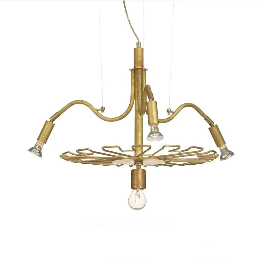 Chandelier with Glass Holders - Brass, Crystal image