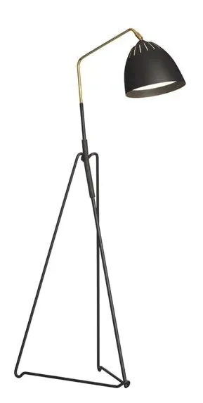 Floor Lamp with Brass Arms - Black, Lacquered