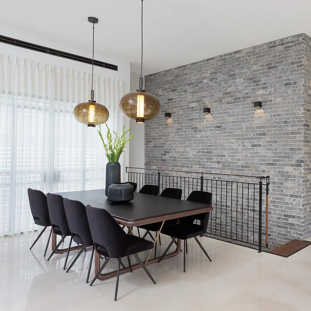 Pendant Light with LED Column - Grey, Glass