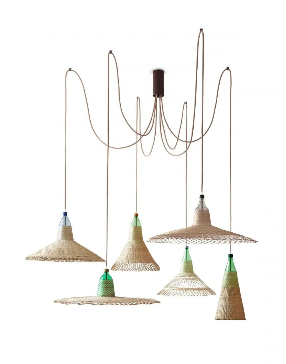 18-Light Cluster Pendant - Natural, Wicker