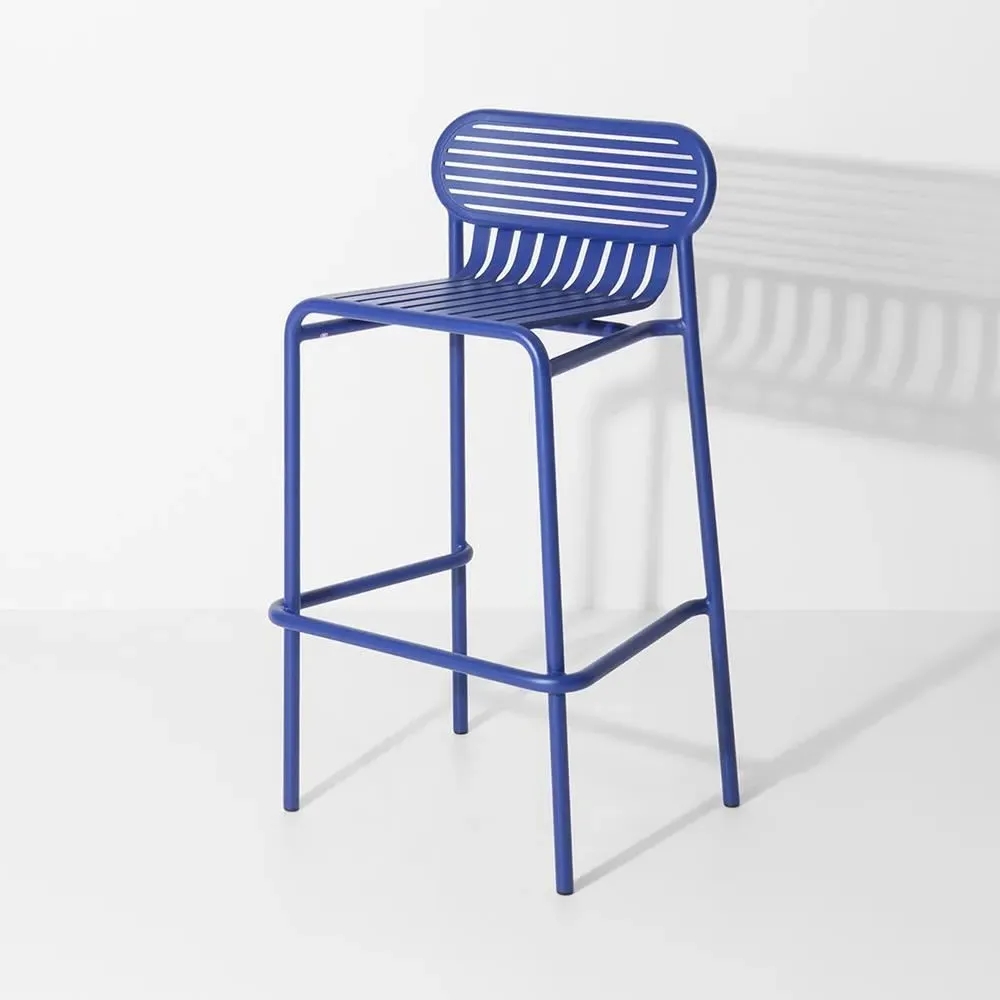 Bar Stool with Slat Design - Blue