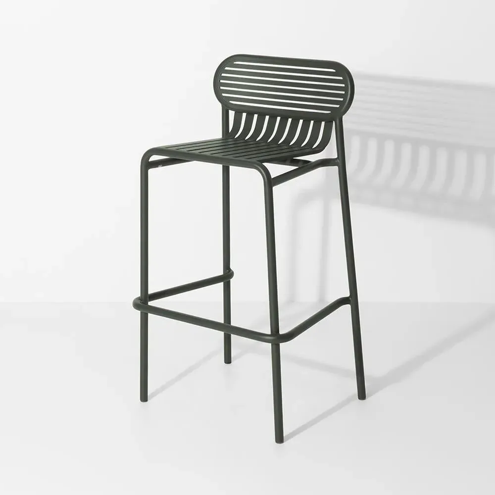 Bar Stool with Slat Design - Glass Green