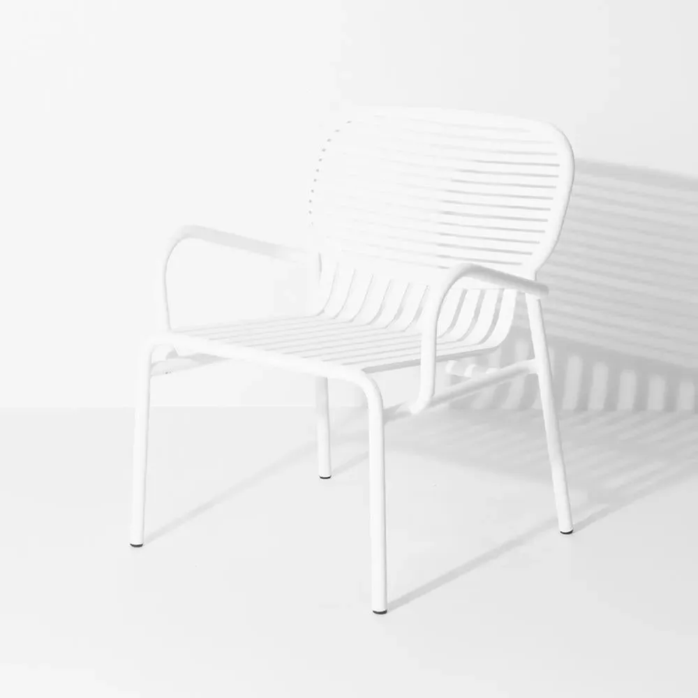 Outdoor Armchair with Slat Design - White