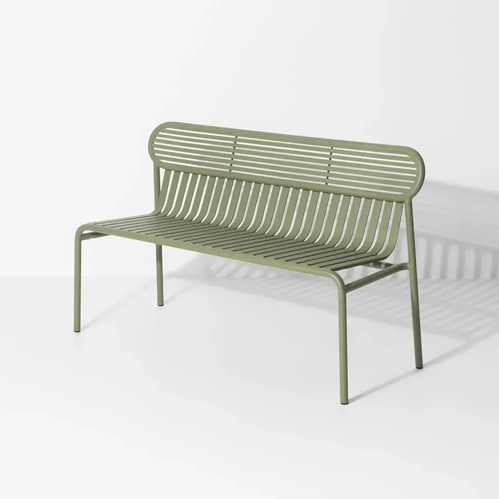 Outdoor Bench with Slat Design - Jade Green