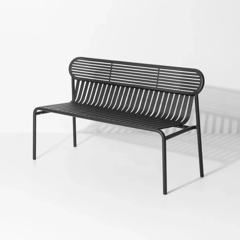 Outdoor Bench with Slats - Black