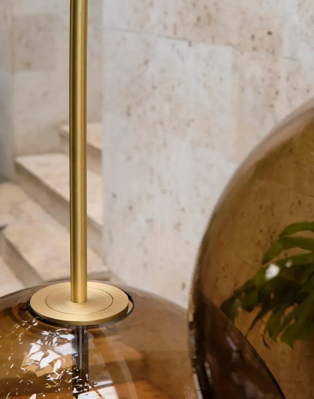 Large Pendant Light with Brass Spear - Brown, Glass