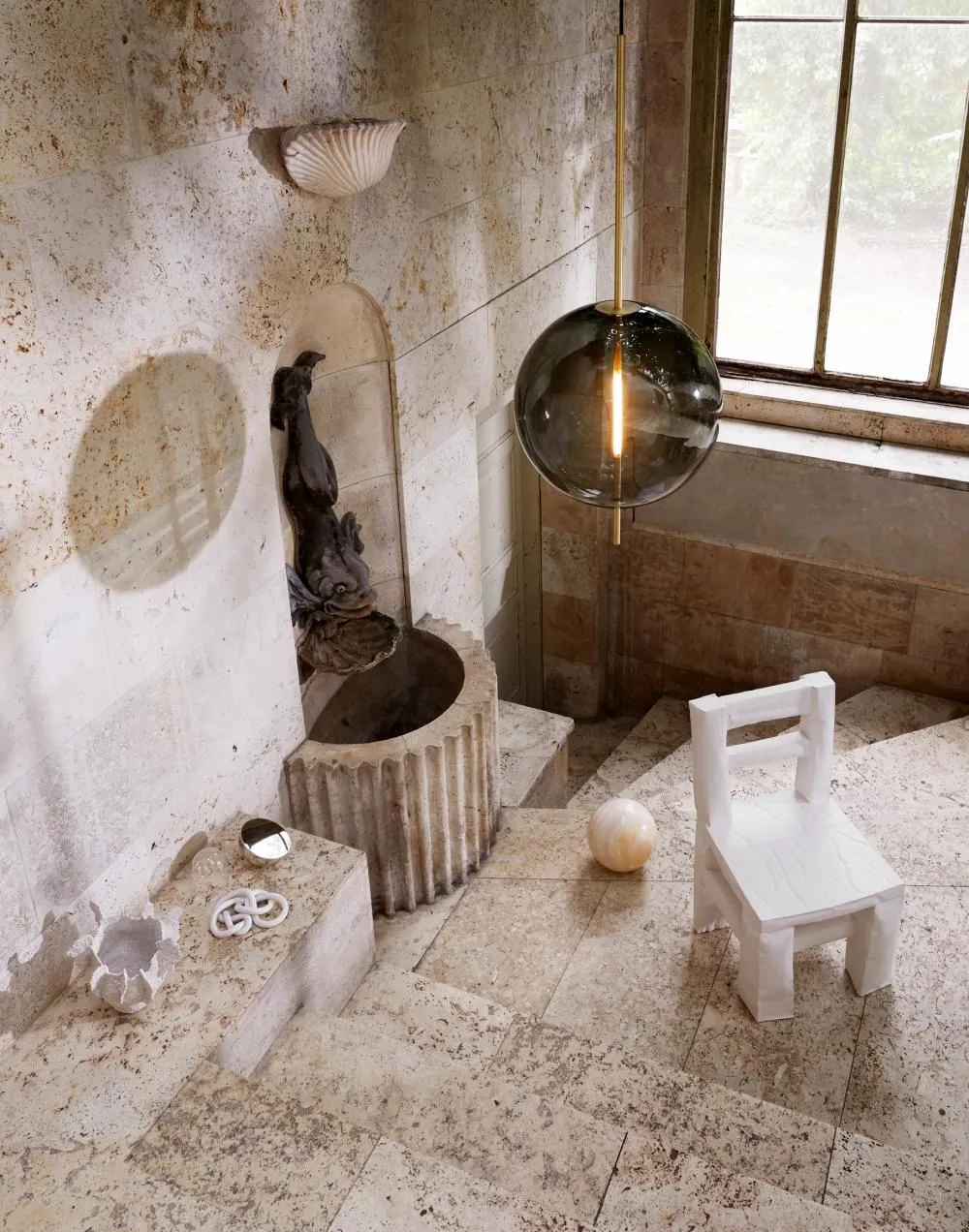 Small Pendant Light with Brass Spear - Grey, Glass