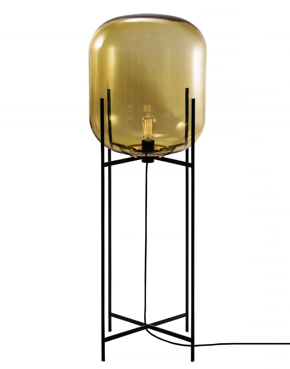 Large Floor Light with Amber Glass - Black