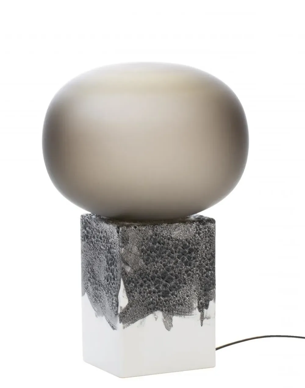Low Table Lamp with Glass Globe - Grey, Ceramic