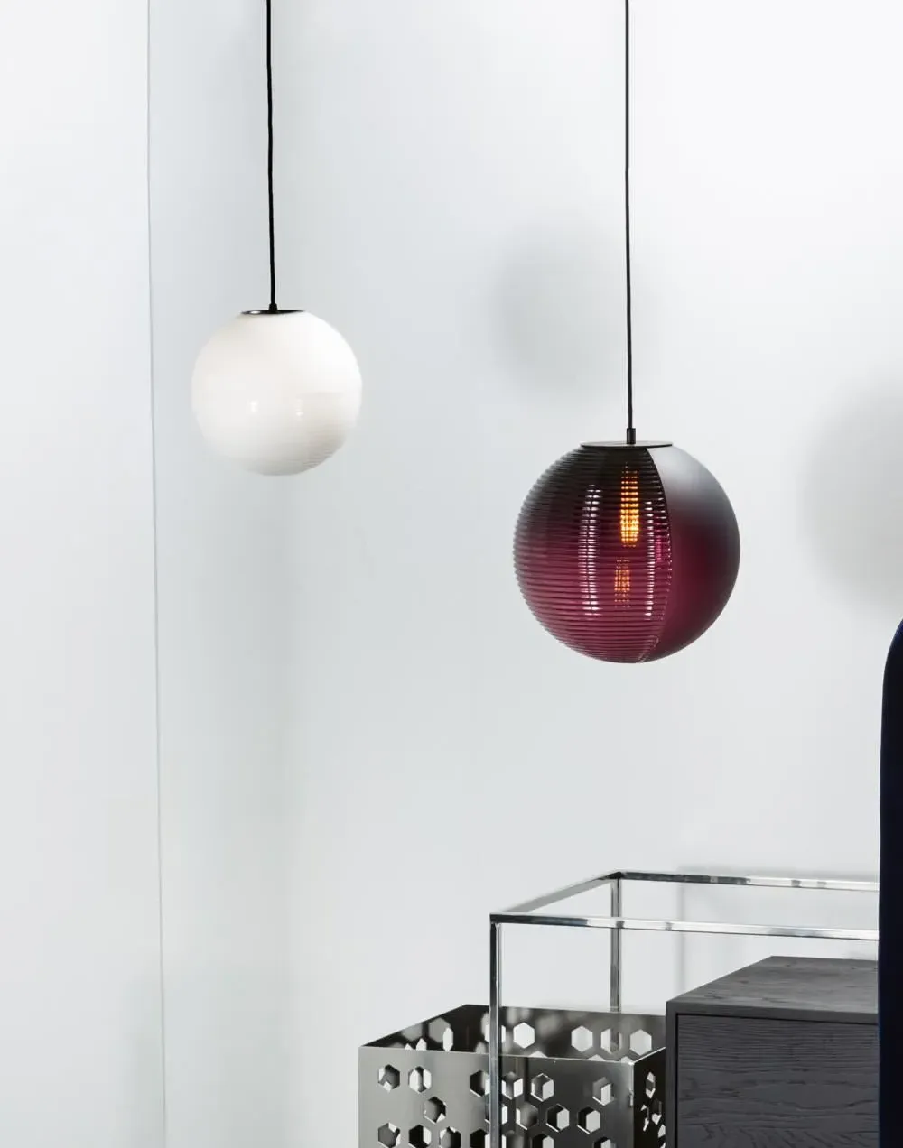 Mini Pendant Light with Ridged Glass - Aubergine