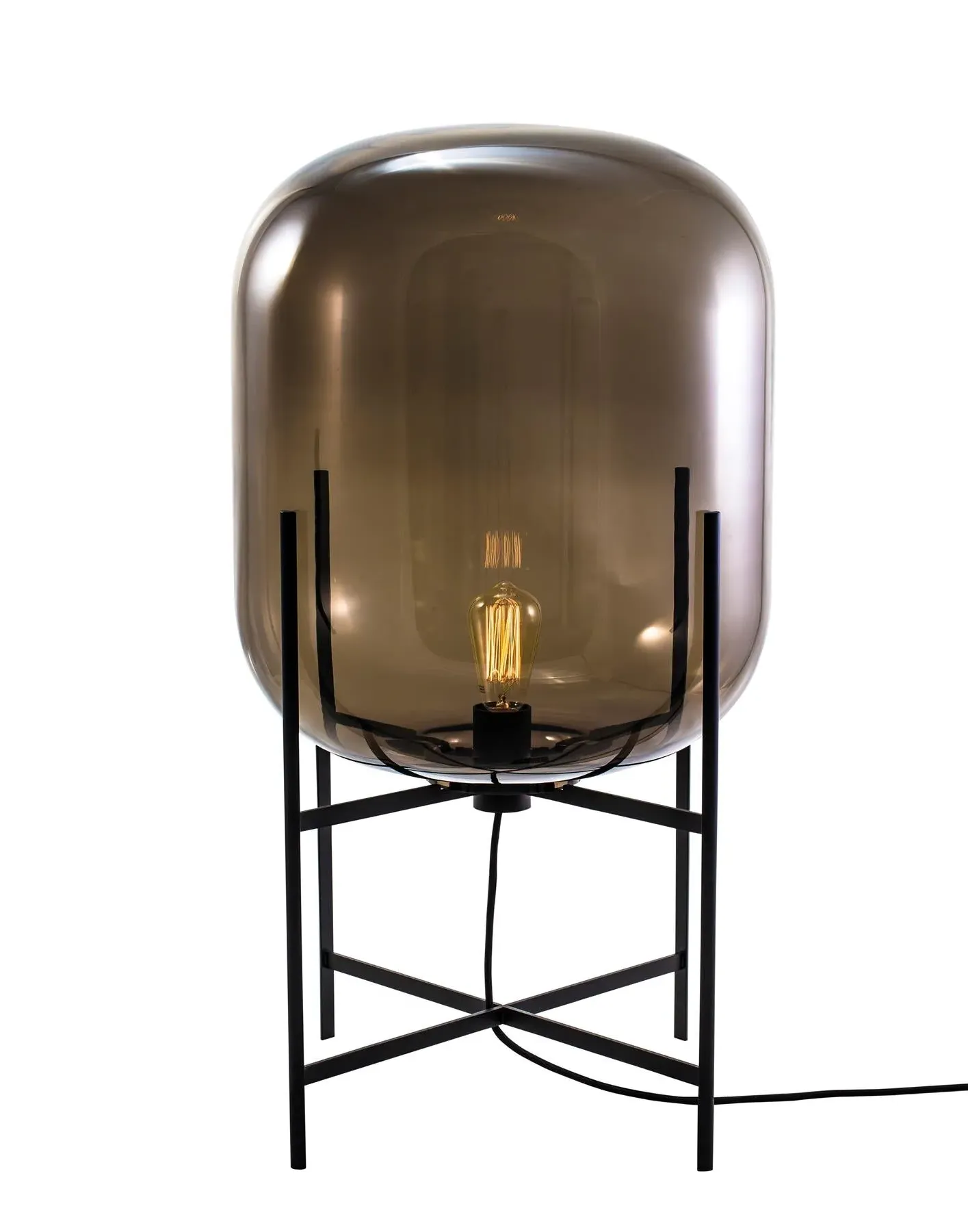 Oda Medium Floor Light - White, Smoky Grey Glass