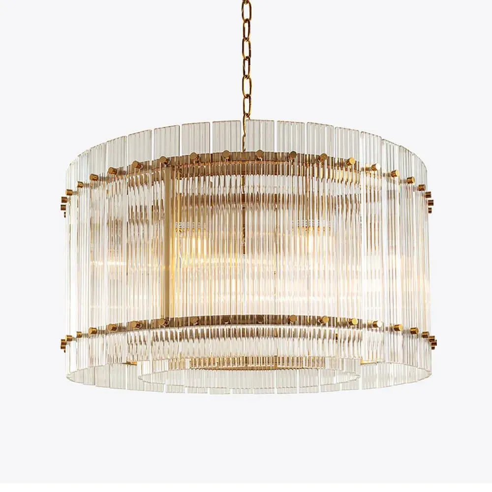 Large Chandelier with Linear Design - Brass