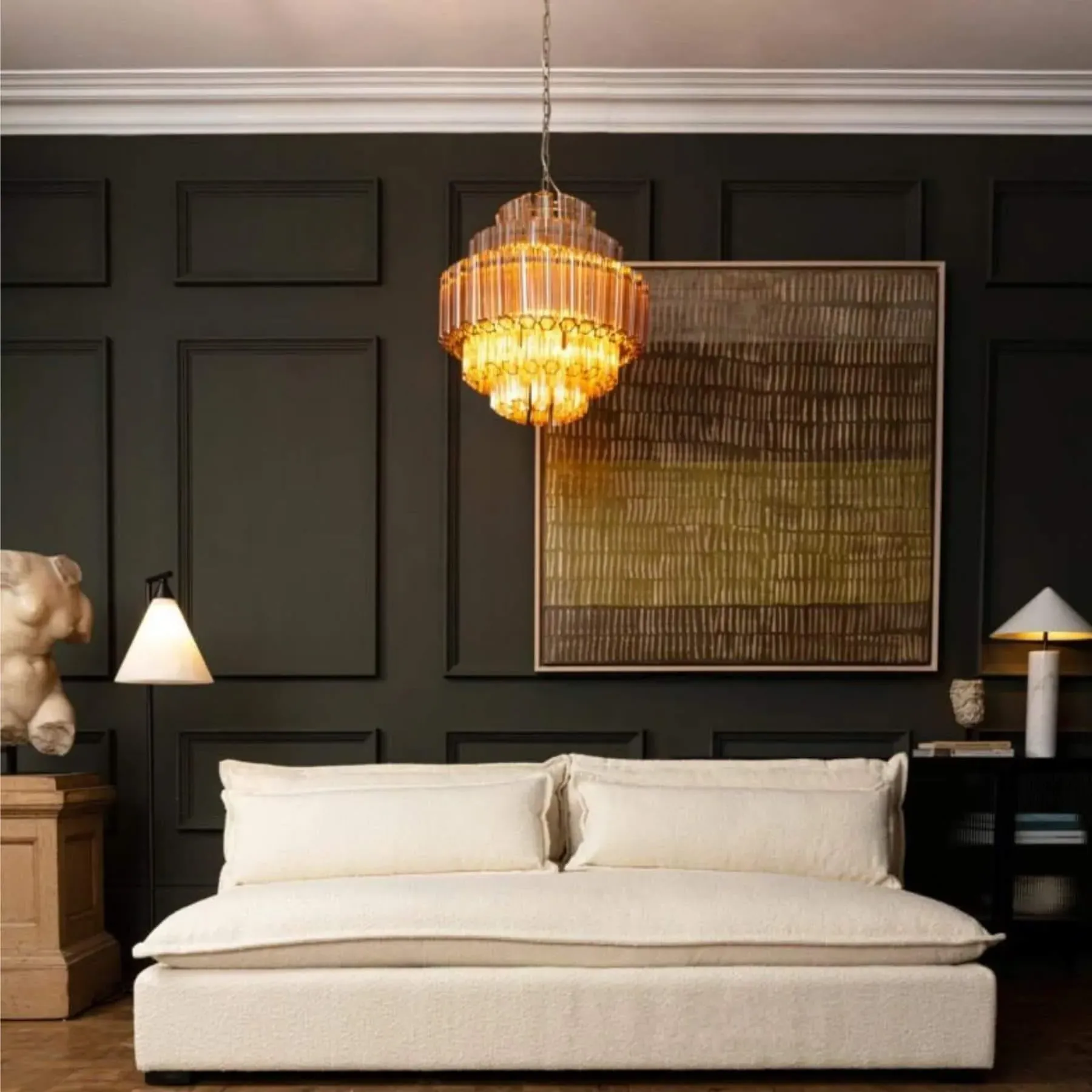 Palermo Chandelier with Glass Tubes - Smoked, Iron