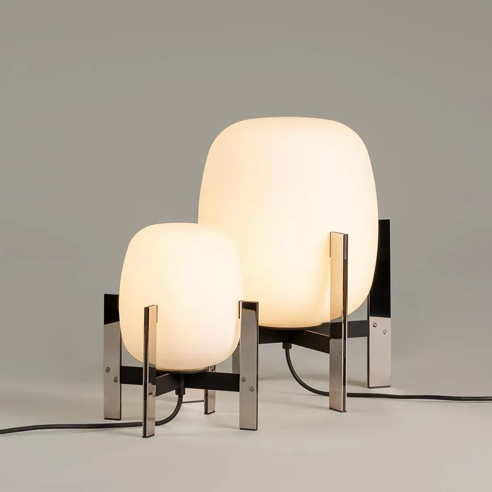 Small Table Lamp with Opal Globe - Metal