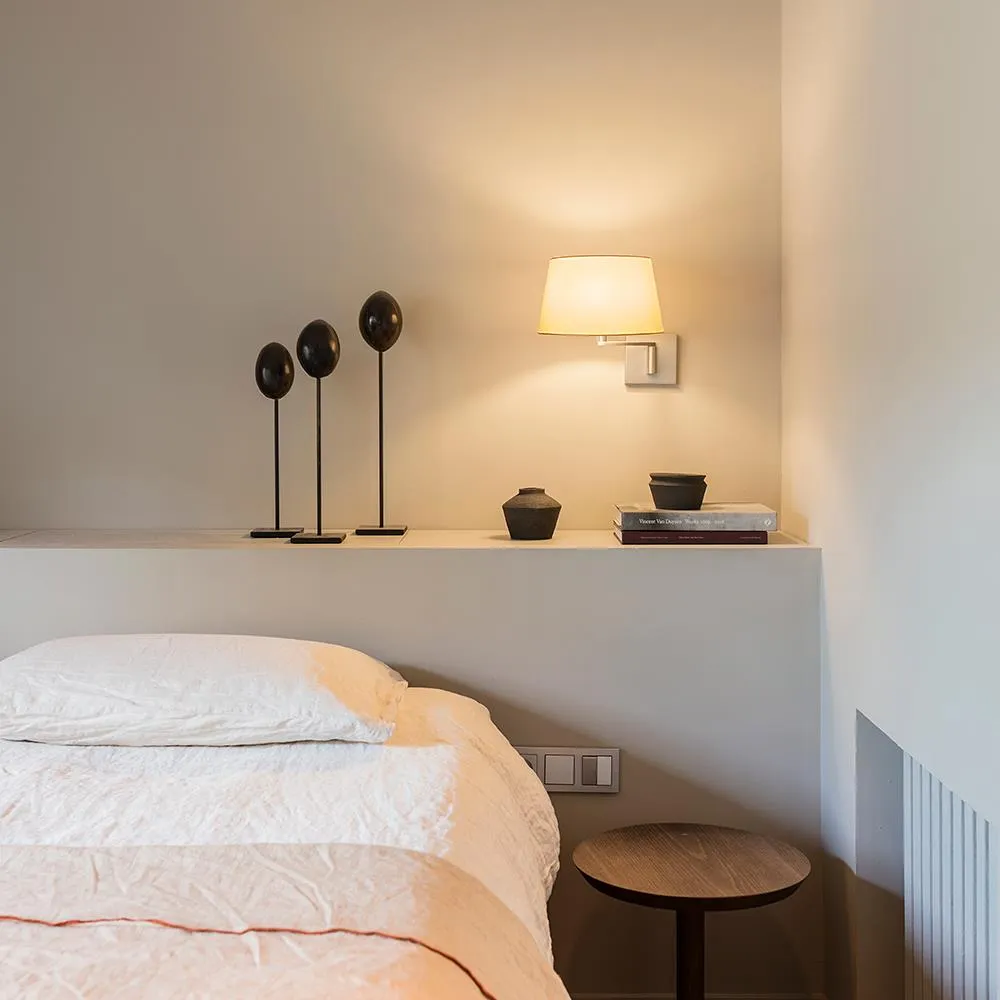 Swing Arm Wall Lamp - White, Linen Shade