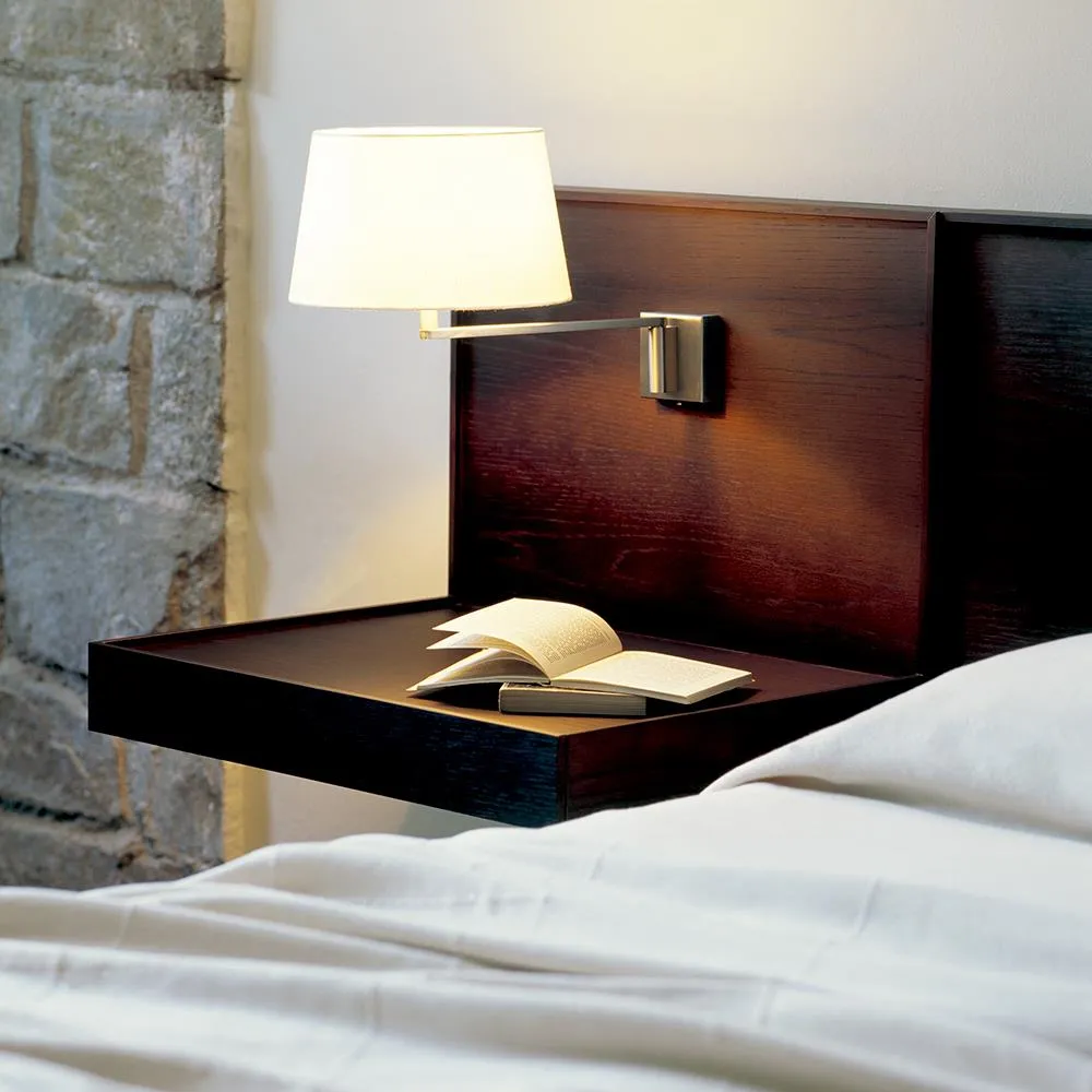 Swing Arm Wall Lamp - White, Linen Shade