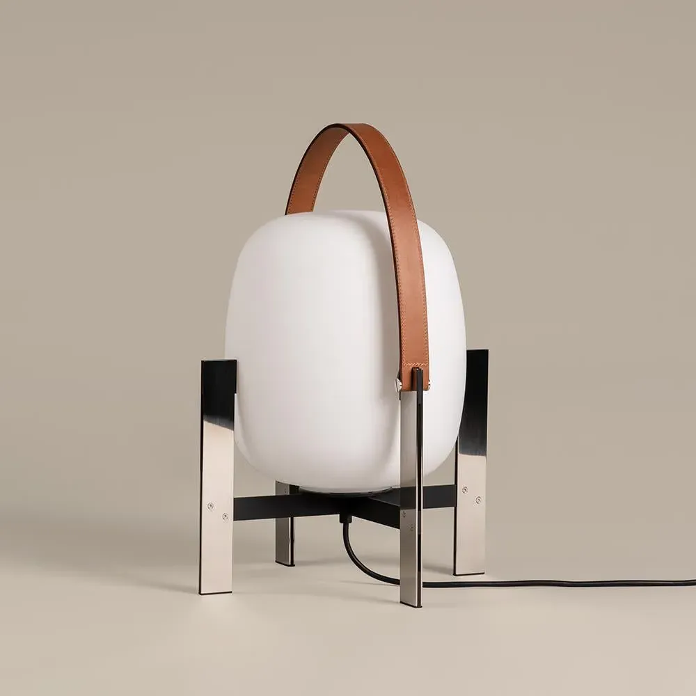 Table Lamp with Leather Handle - Metal image