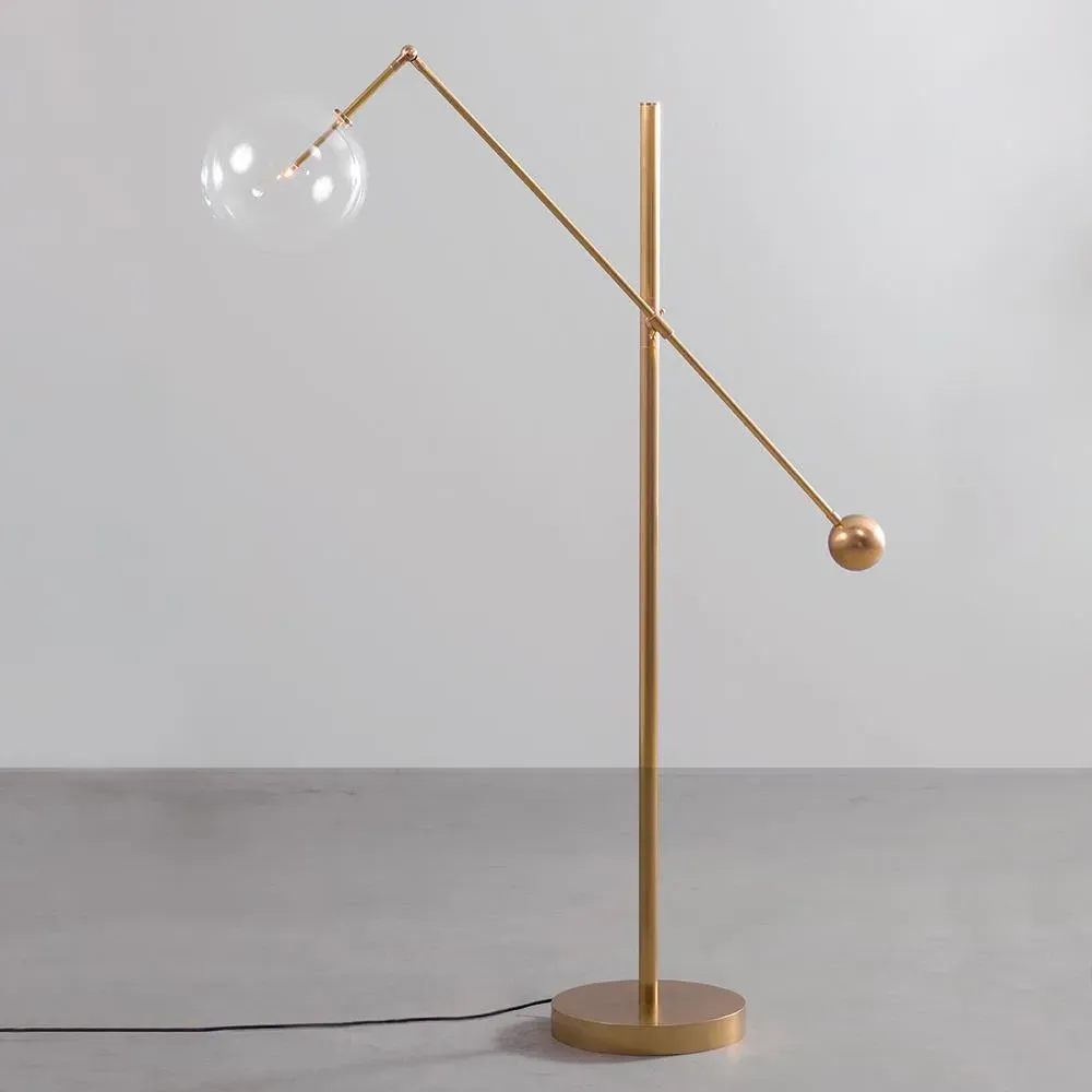 1-Arm Floor Lamp - Brass, Glass