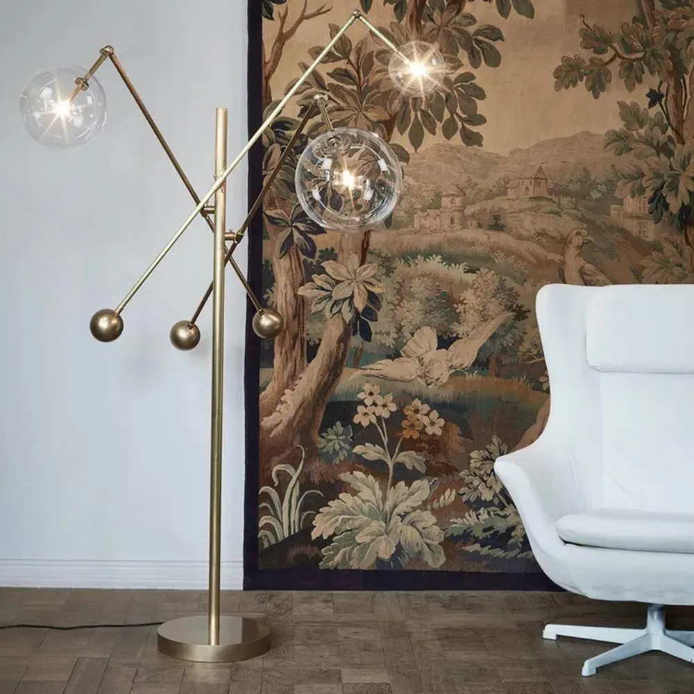 3-Arm Floor Lamp - Brass, Glass