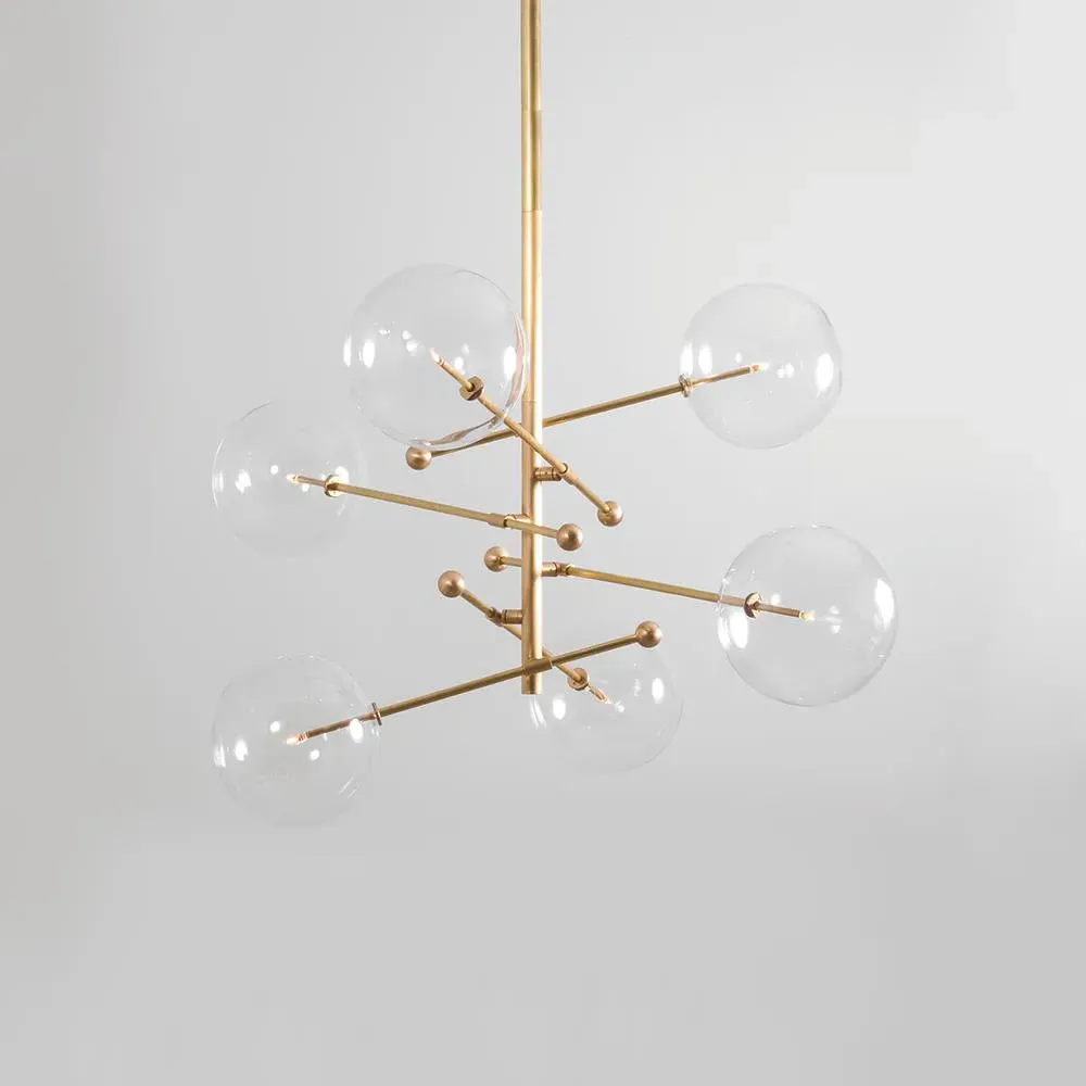 6-Arm Pendant Light - Brass, Glass