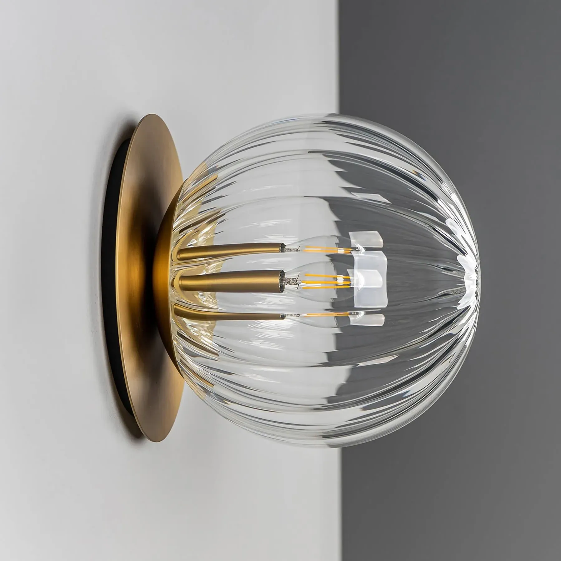 Small Wall Light with Marble Glass - Nickel, Metal