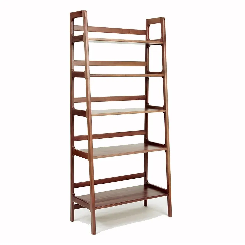 5-Shelf Shelving Unit - Walnut, Solid Wood