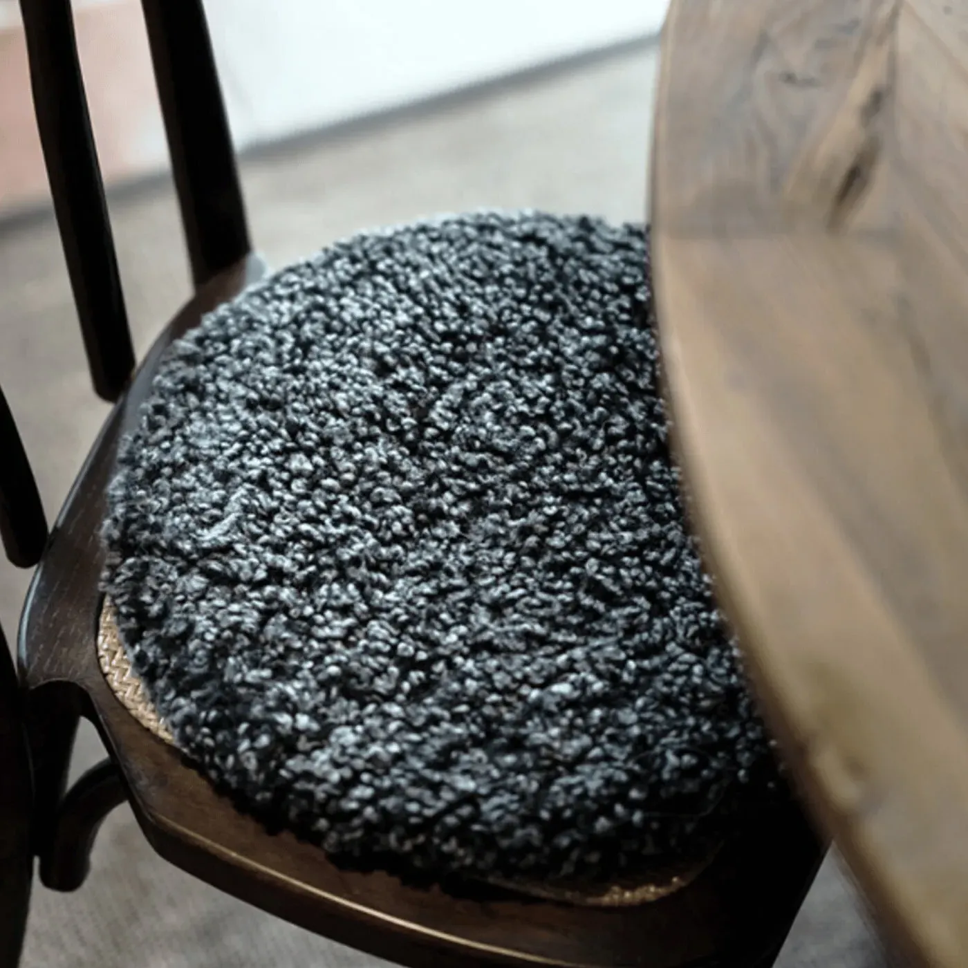 Round Chair Cushion with Anti-Slip - Black, Sheepskin