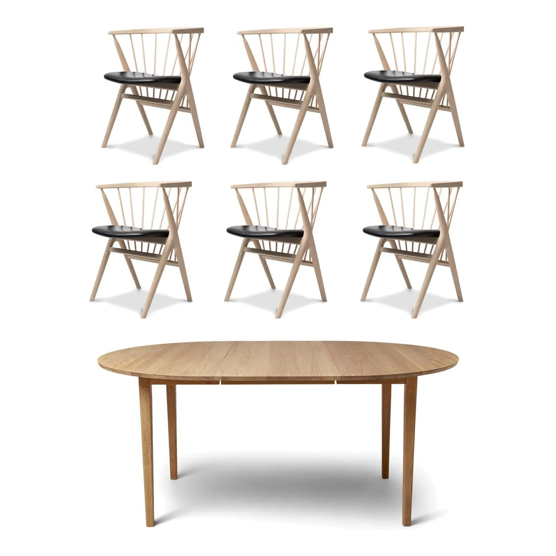 6-Piece Dining Set with Extension - Black, Oak