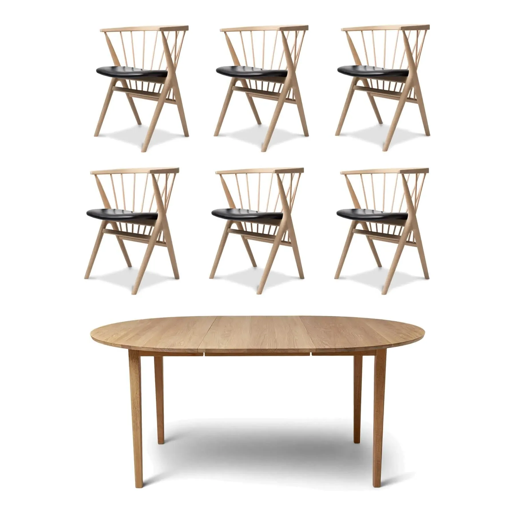 6-Piece Dining Set with Extension - Black, Oak