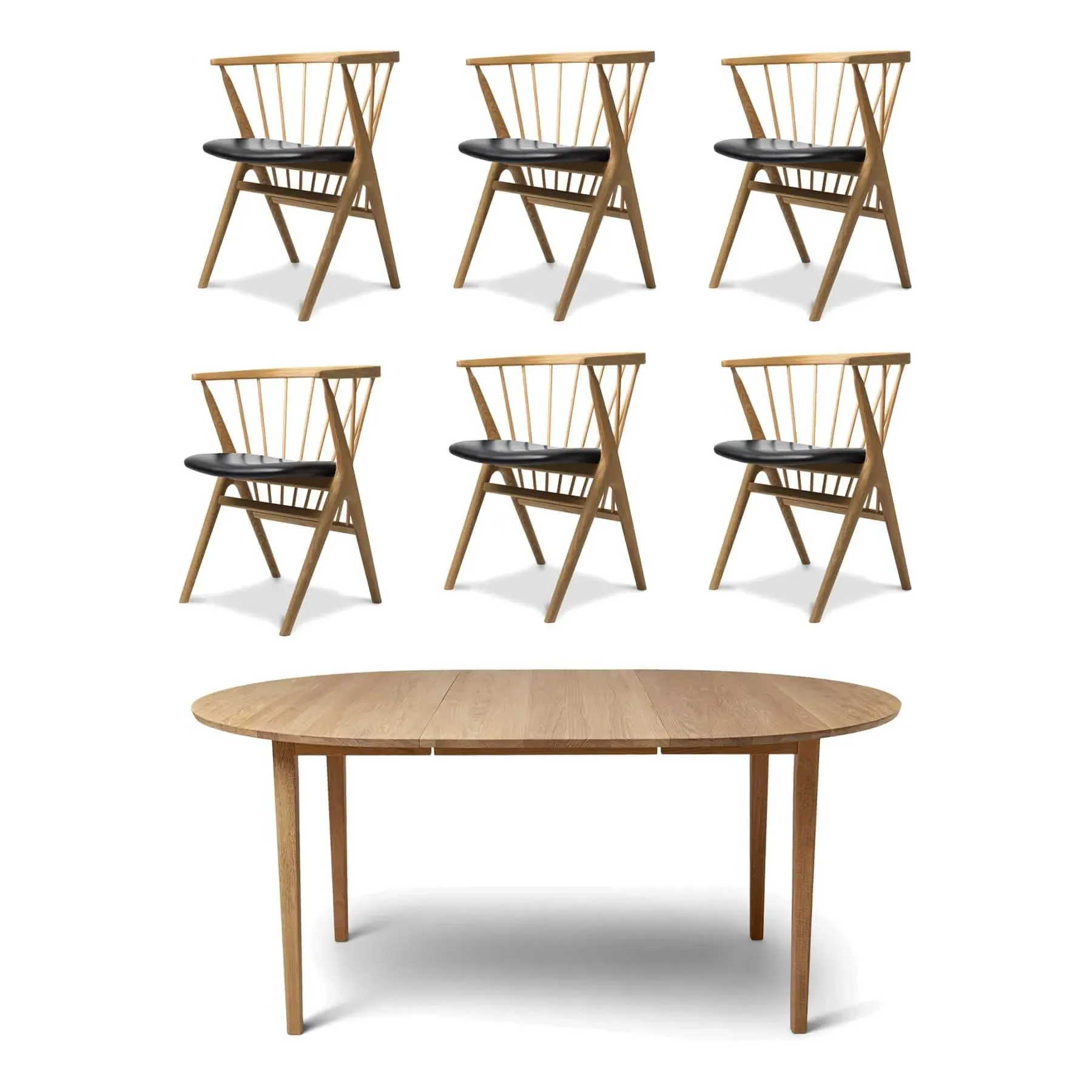 6-Piece Dining Set with Extension - Black, Oak image