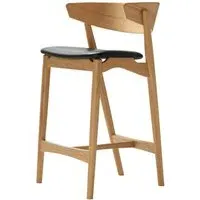 65cm Bar Stool with Backrest - Black, Leather