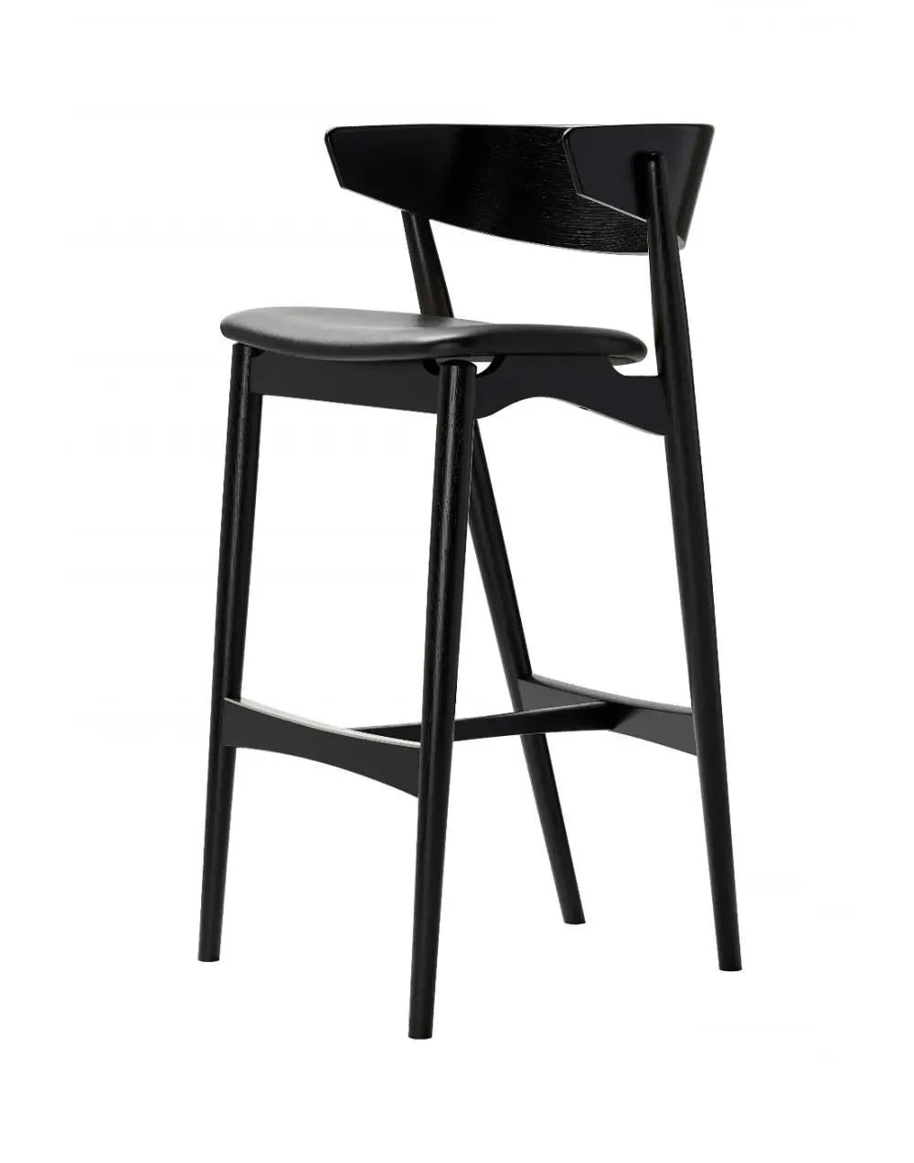 65cm Bar Stool with Backrest - Black Oak