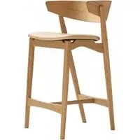 65cm Bar Stool with Backrest - Honey, Leather