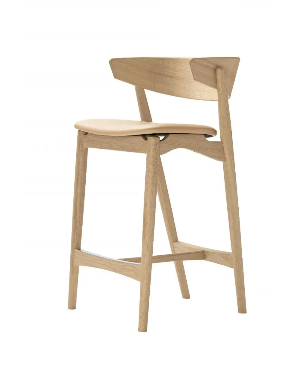 65cm Bar Stool with Backrest - Honey, Leather