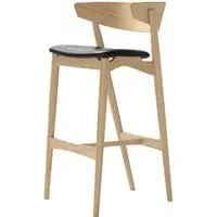 75cm Bar Stool with Backrest - Black, Leather