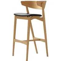 75cm Bar Stool with Backrest - Black, Leather