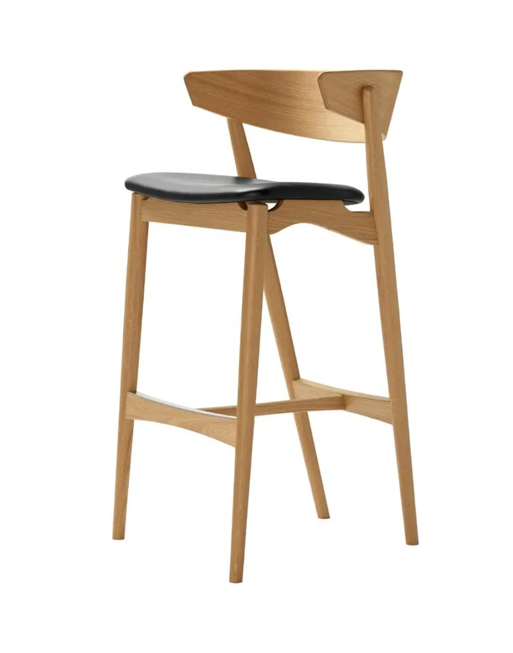 75cm Bar Stool with Backrest - Black, Leather