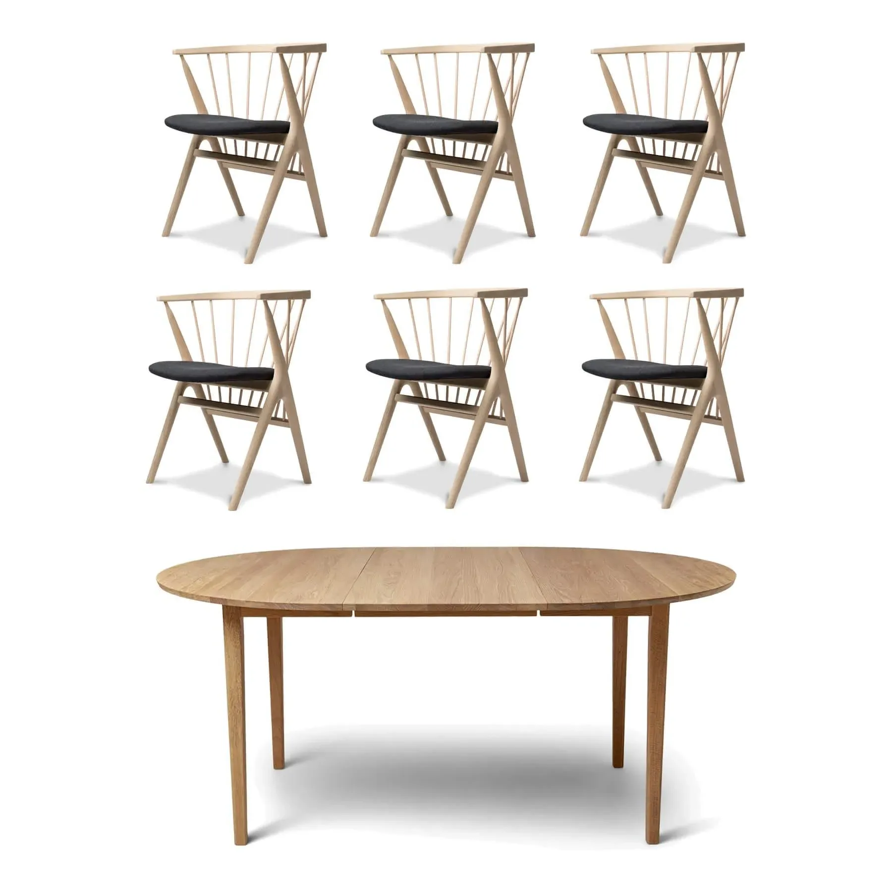 8-Piece Dining Set with Extension - Black, Oak