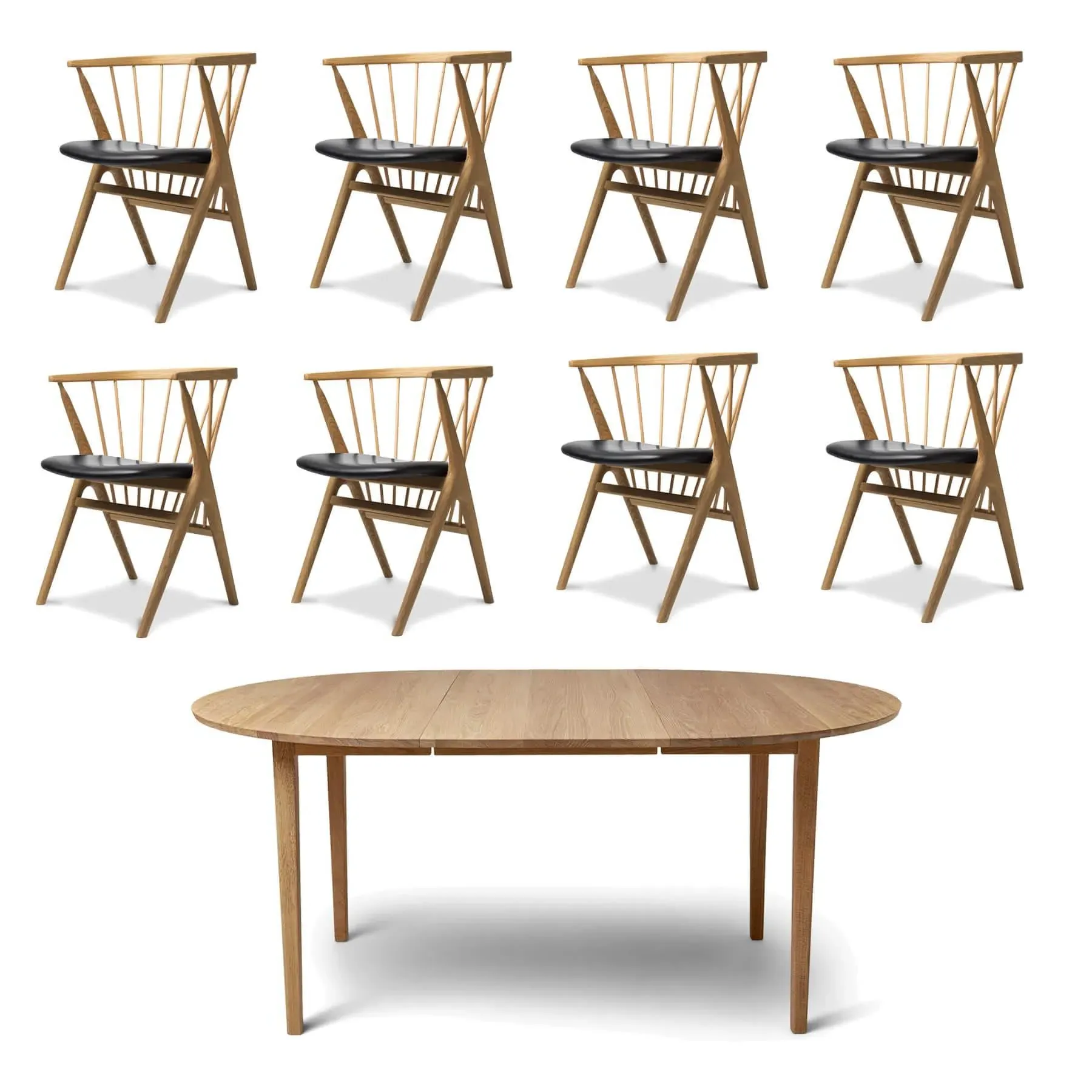 8-Piece Dining Set with Extension - Black, Oak