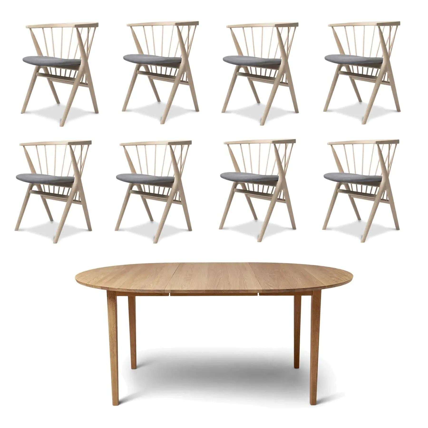 8-Piece Dining Set with Extension - White, Oak