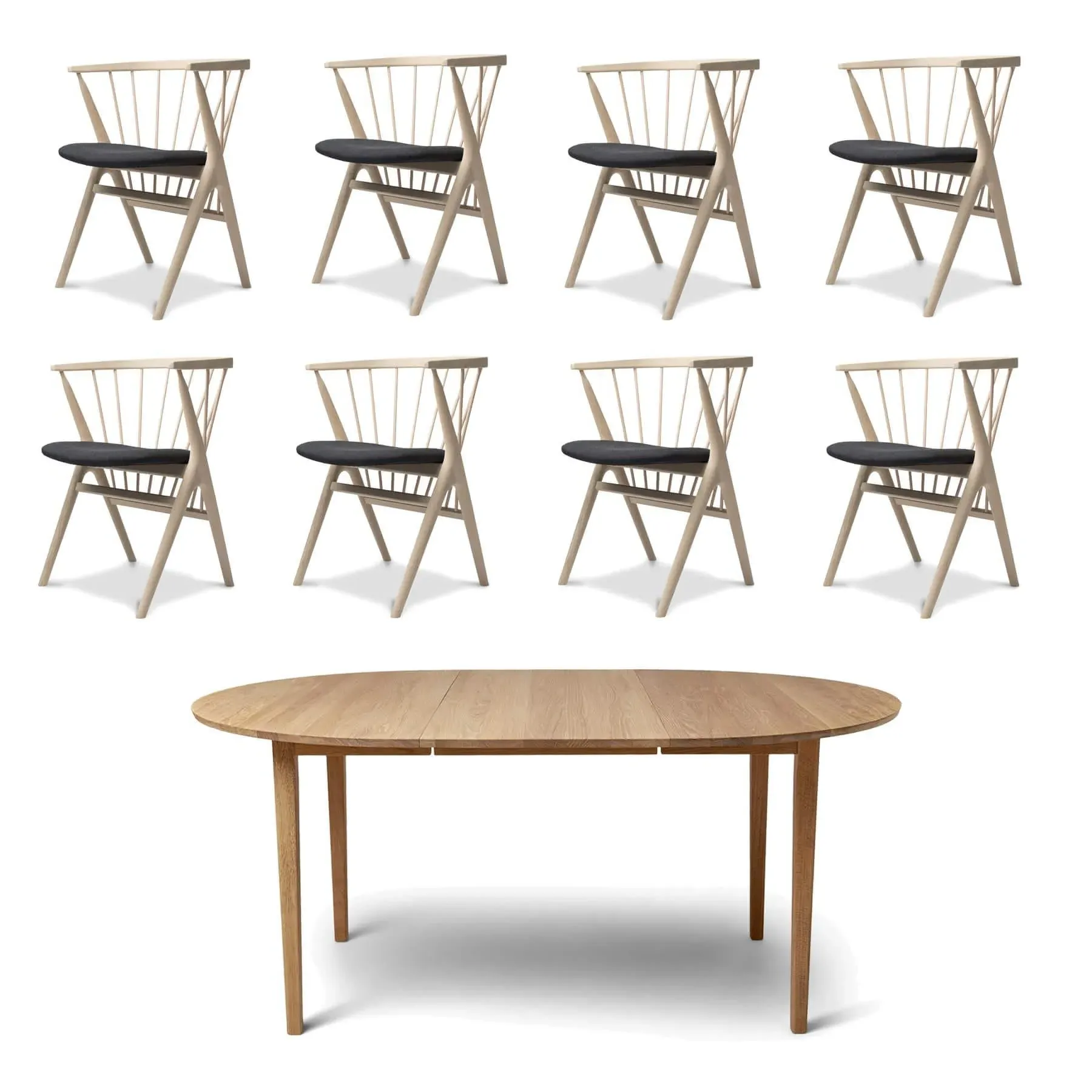 8-Piece Dining Set with Extension - White, Oak