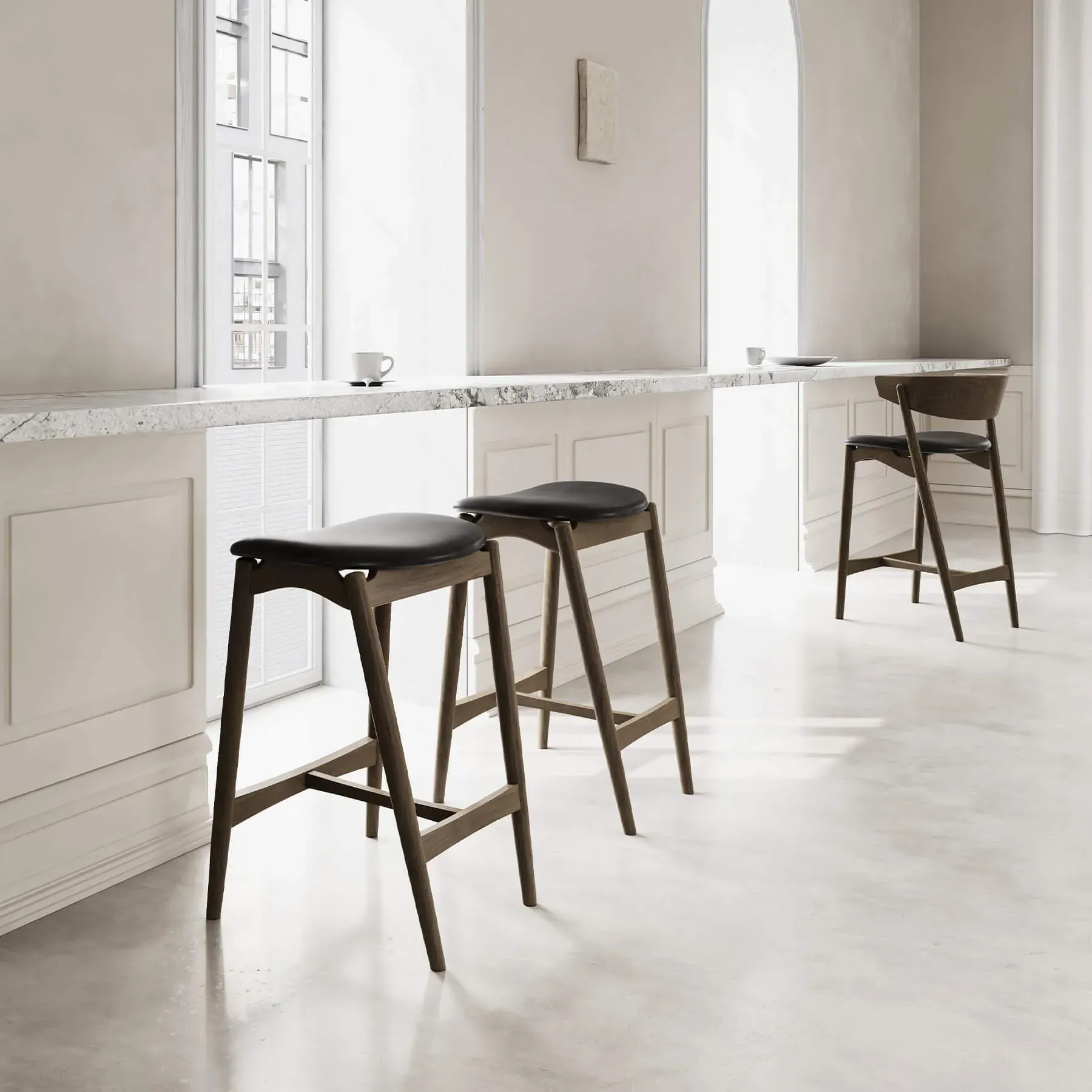 Bar Stool with Upholstery - Anthracite, Leather