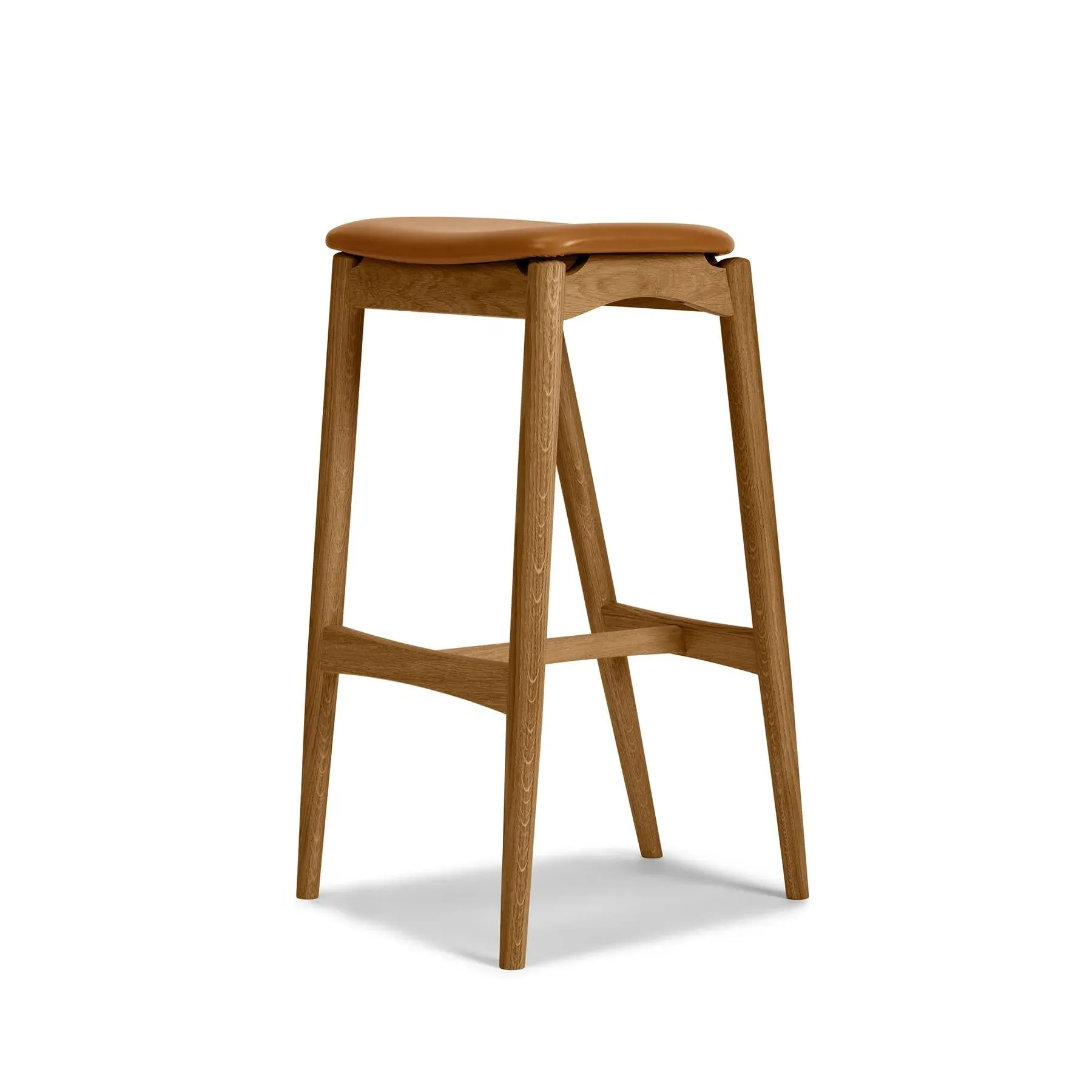 Bar Stool with Upholstery - Cognac, Leather
