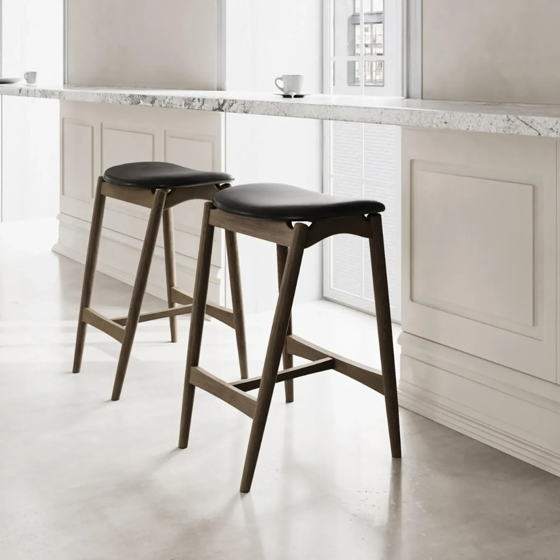 Bar Stool with Upholstery - Light Grey, Leather
