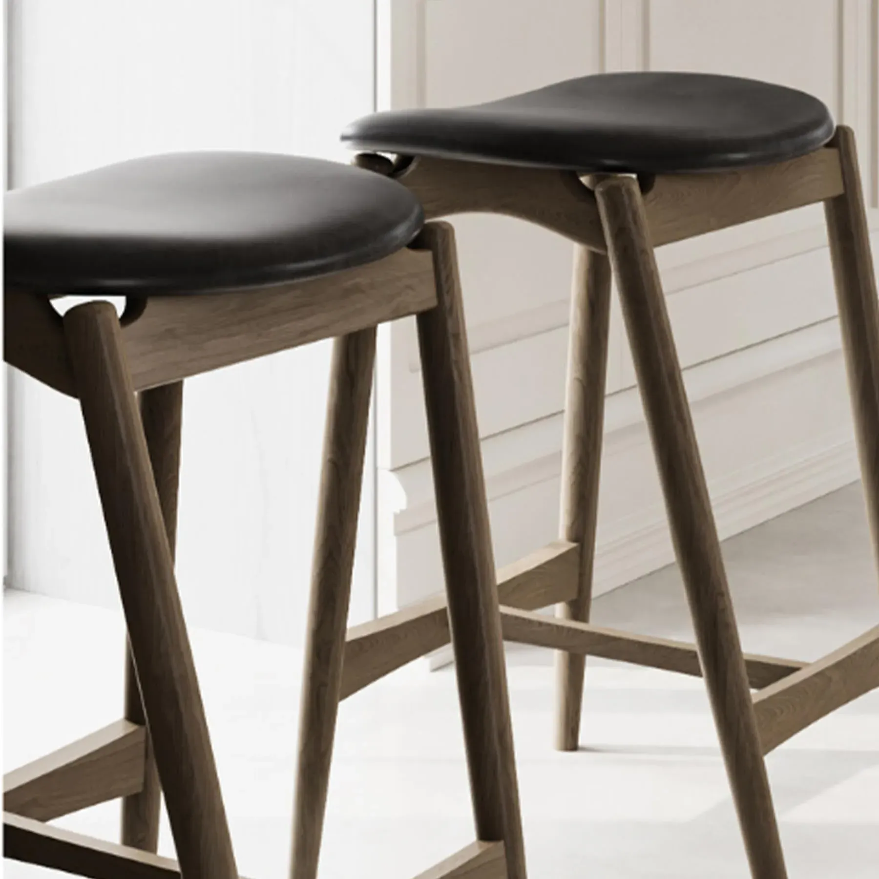 Bar Stool with Upholstery - Light Grey, Leather