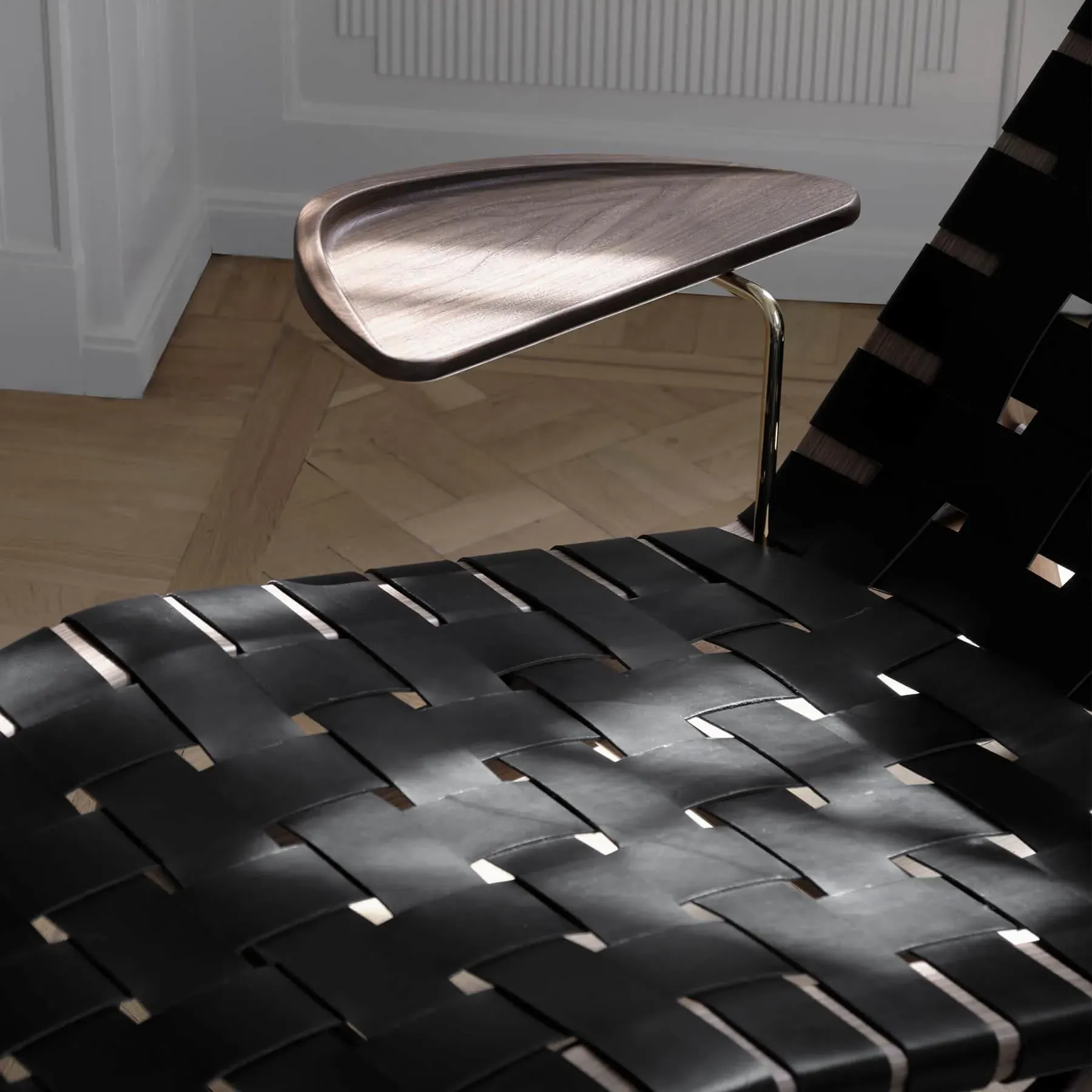 Chaise Lounge with Side Table - Black, Leather