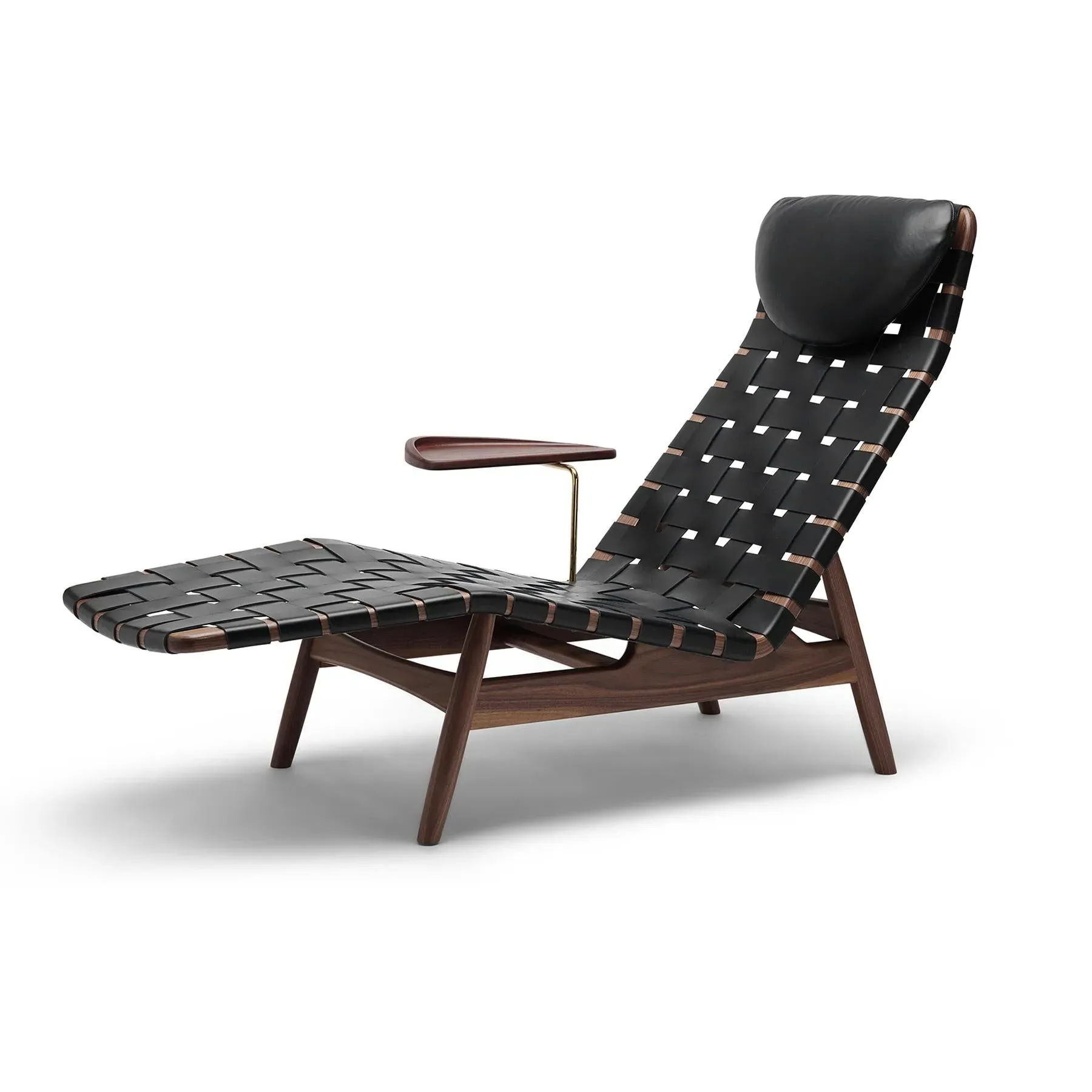 Chaise Lounge with Side Table - Black, Leather