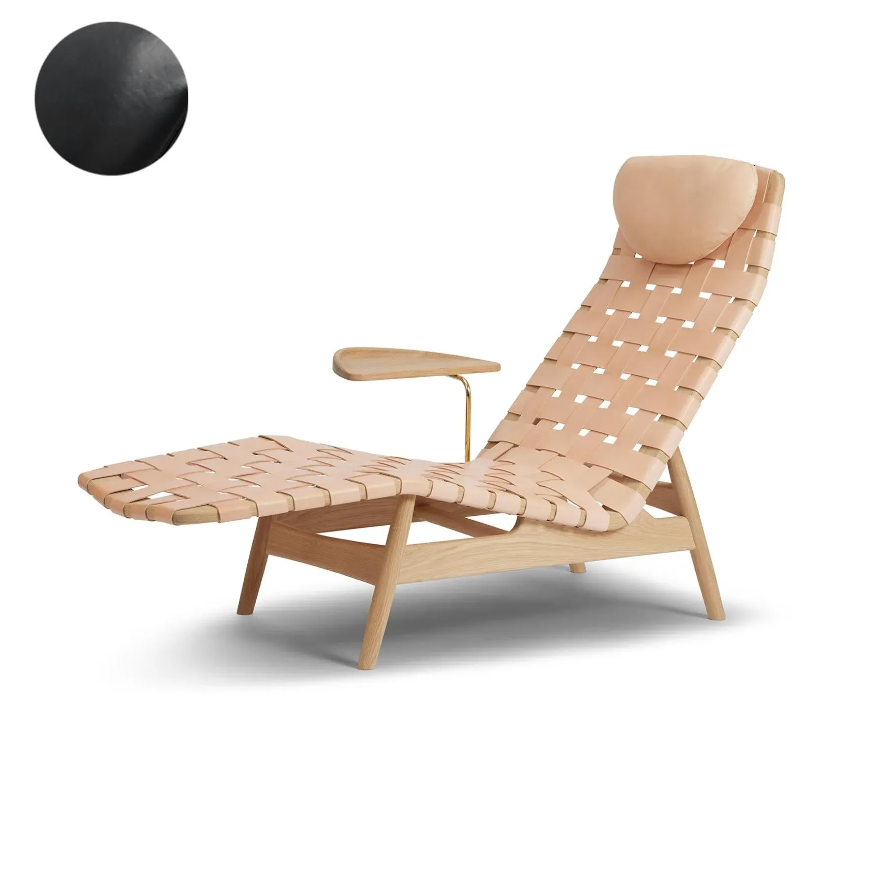 Chaise Lounge with Side Table - Black, Leather