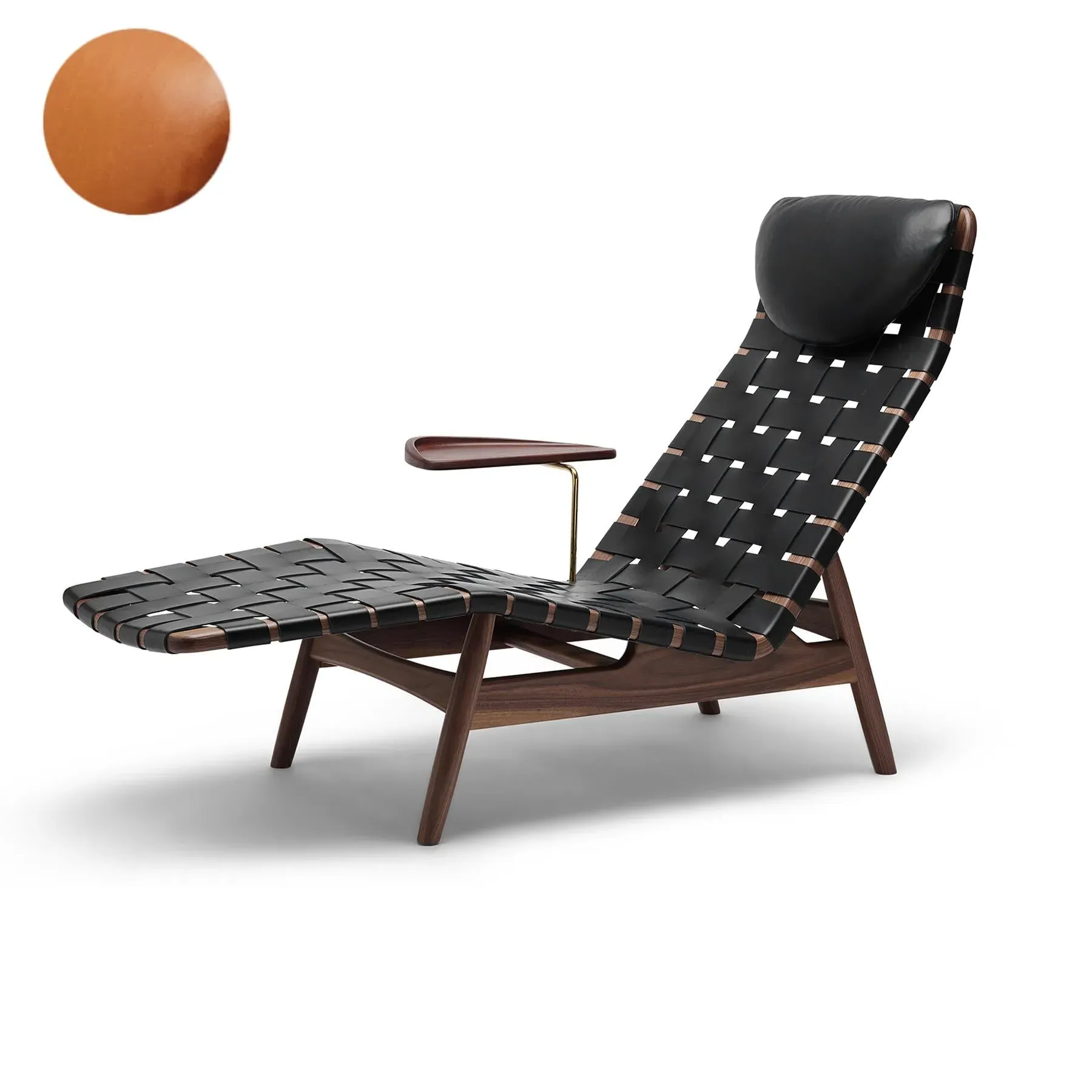 Chaise Lounge with Side Table - Brandy, Leather