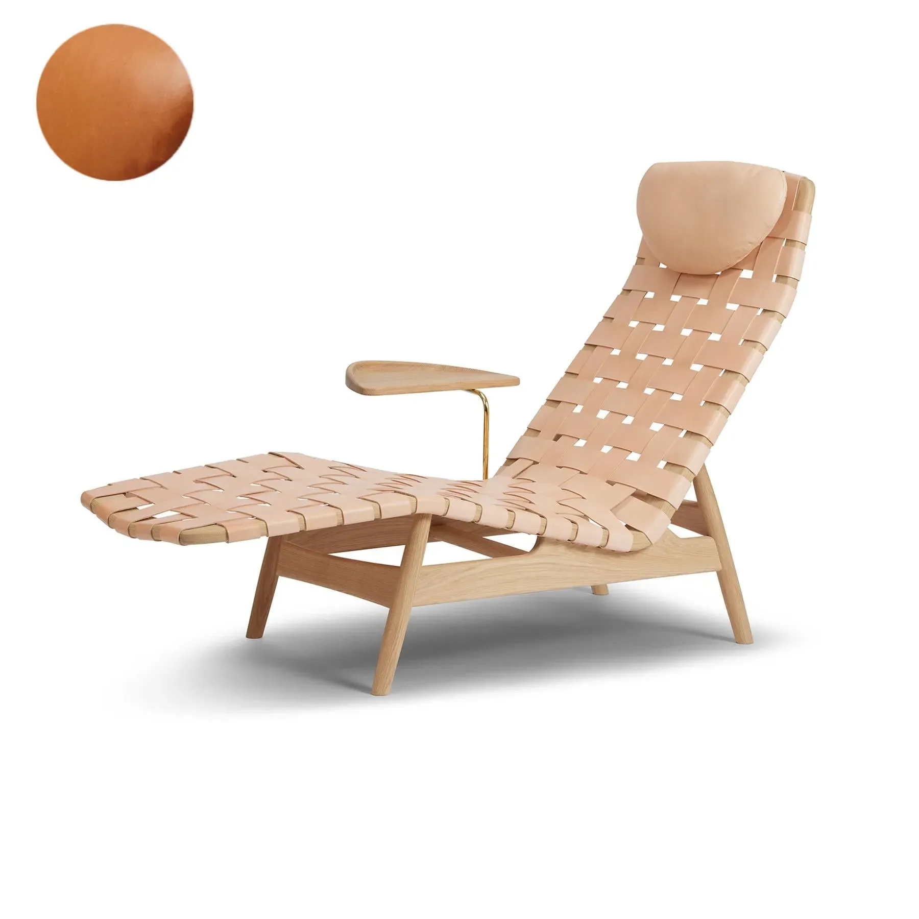 Chaise Lounge with Side Table - Brandy, Leather